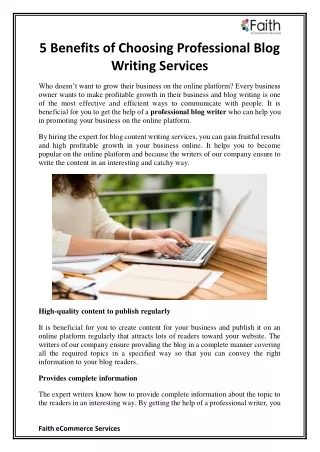 5 Benefits of Choosing Professional Blog Writing Services