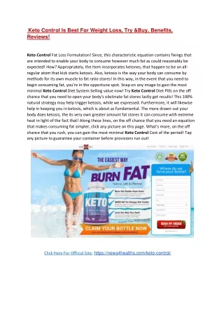 Keto Control Is Best For Weight Loss, Try &Buy, Benefits, Reviews!
