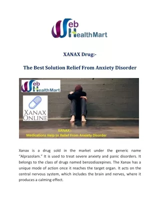 XANAX:- Medications Help to Relief From Anxiety Disorder