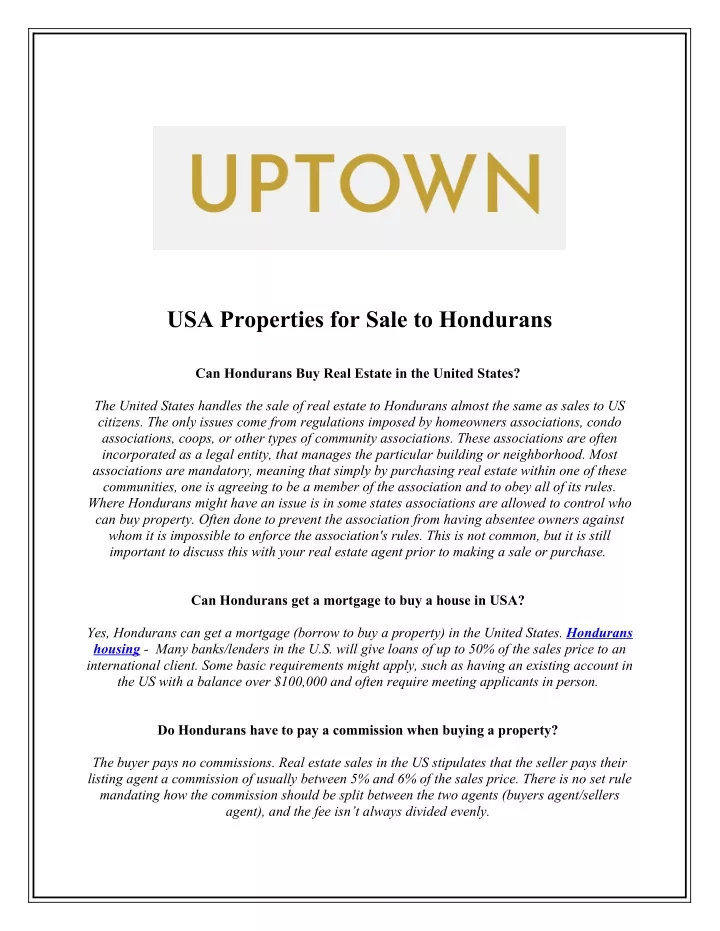 usa properties for sale to hondurans