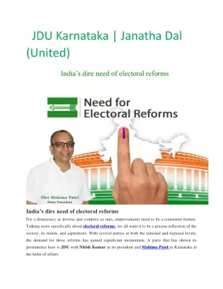 India’s Dire Need Of Electoral Reforms | JDU Karnataka
