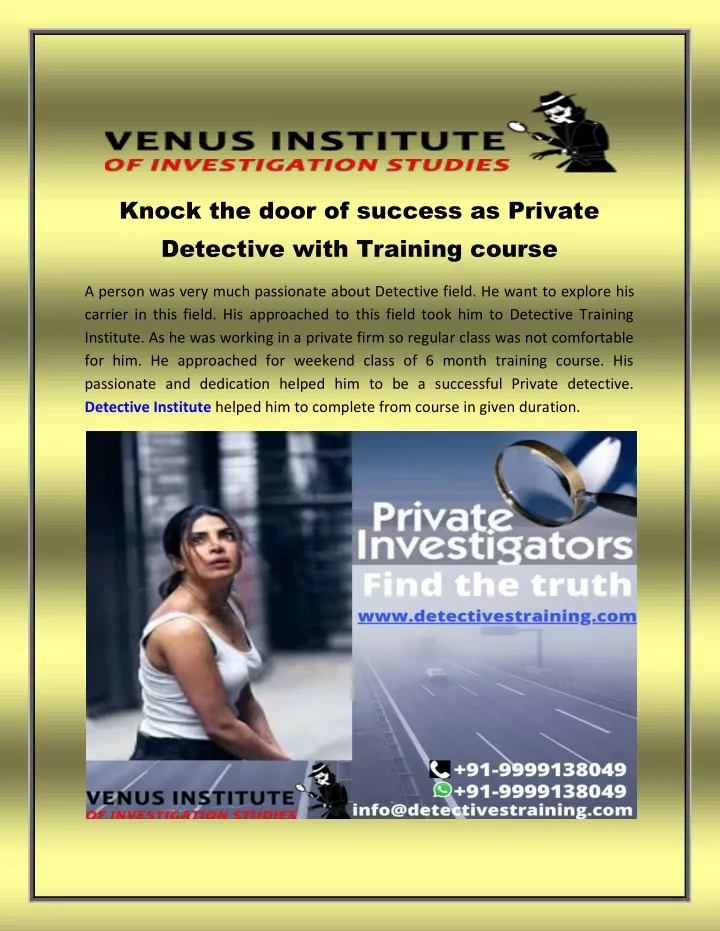 knock the door of success as private detective
