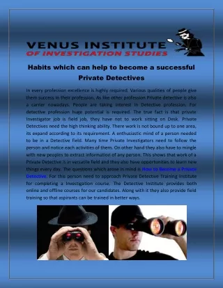 Habits which can help to become a successful private detectives