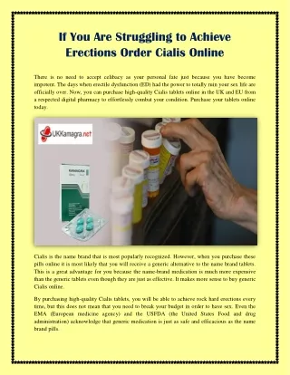 If You Are Struggling to Achieve Erections Order Cialis Online