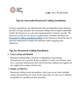 Tips for Successful Structured Cabling Installation