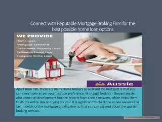Connect with Reputable Mortgage Broking Firm for home loan options