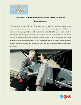 The Best Chauffeur-Ridden Service in the UK for All Requirements