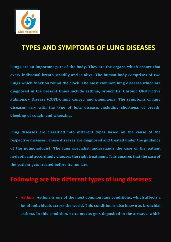 types and symptoms of lung diseases