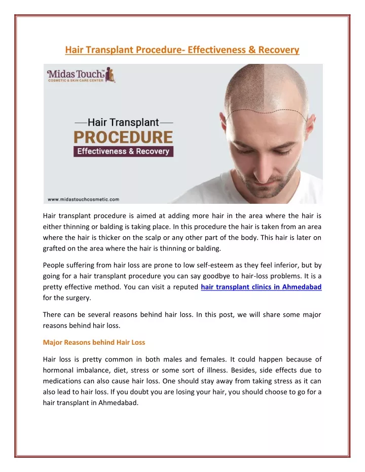 hair transplant procedure effectiveness recovery