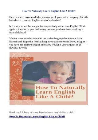 How To Naturally Learn English Like A Child?