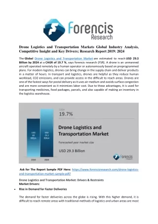 Drone Logistics and Transportation Market Global Market Opportunity Assessment Study 2024