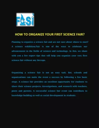 HOW TO ORGANIZE YOUR FIRST SCIENCE FAIR?