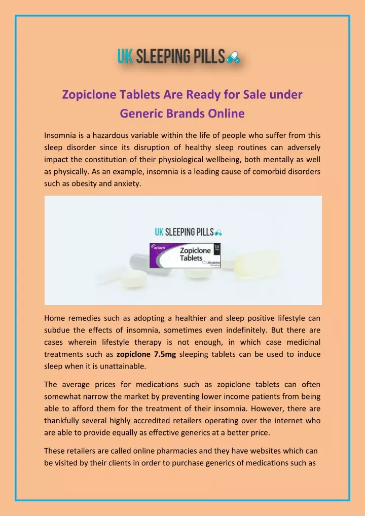 zopiclone tablets are ready for sale under