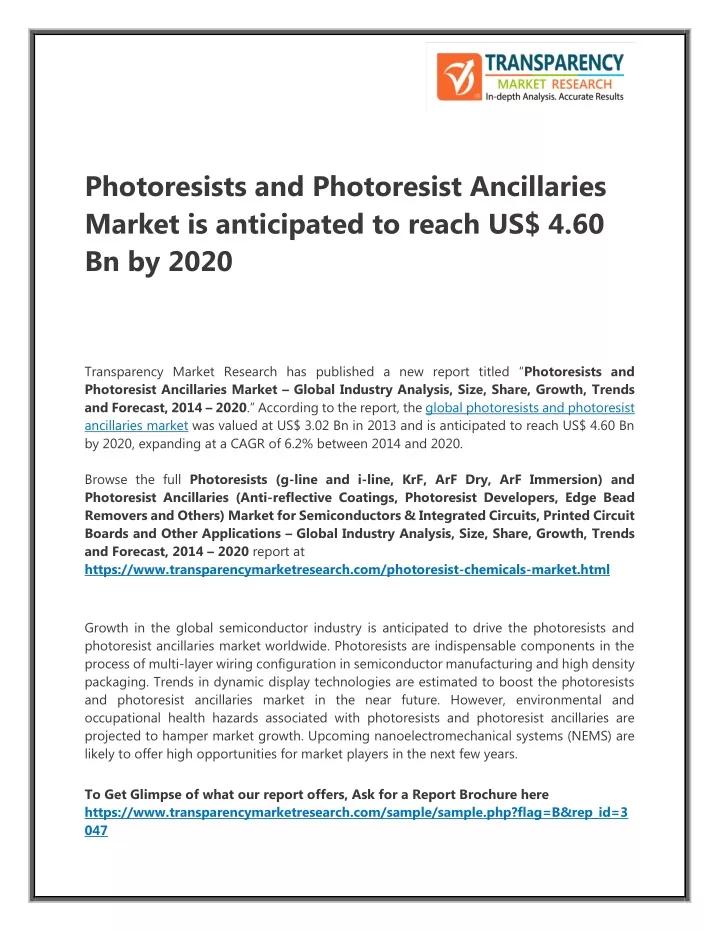 photoresists and photoresist ancillaries market