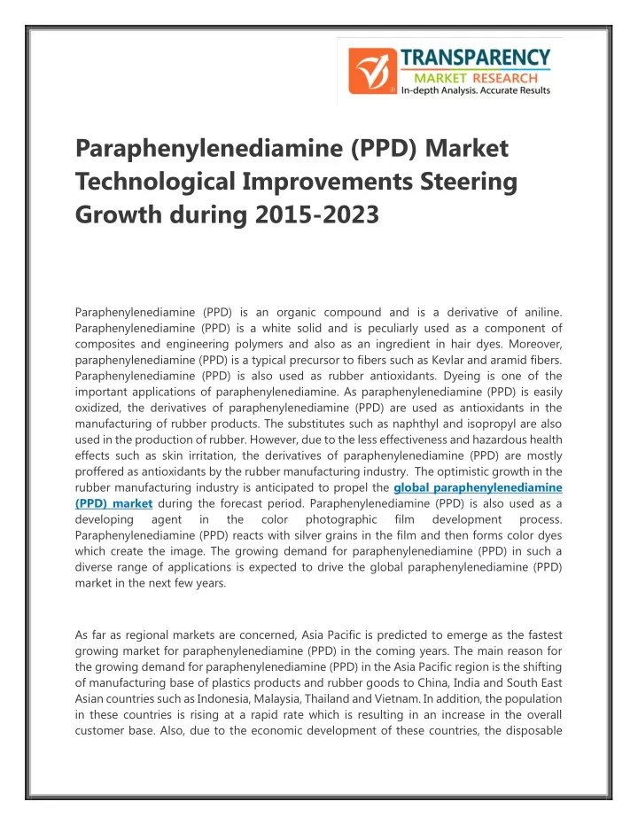 paraphenylenediamine ppd market technological