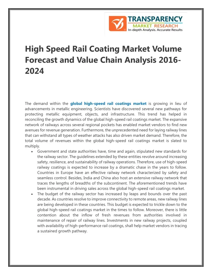 high speed rail coating market volume forecast