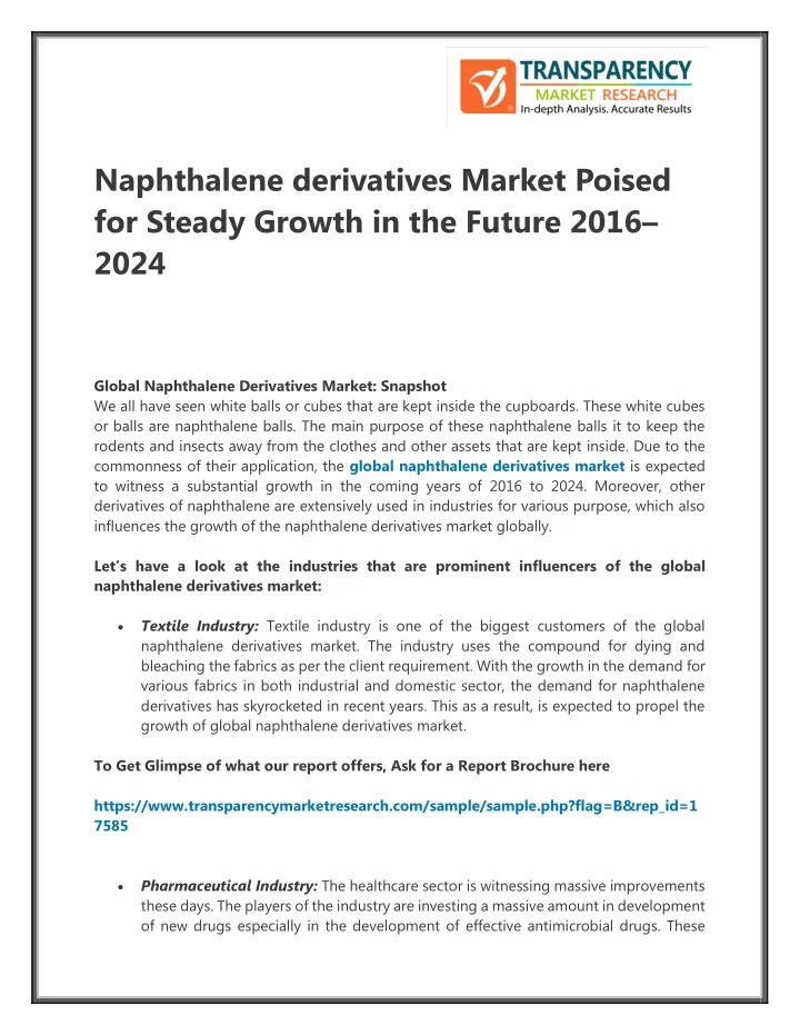 naphthalene derivatives market poised for steady