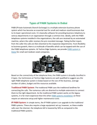 What are the Types of PABX systems in Dubai