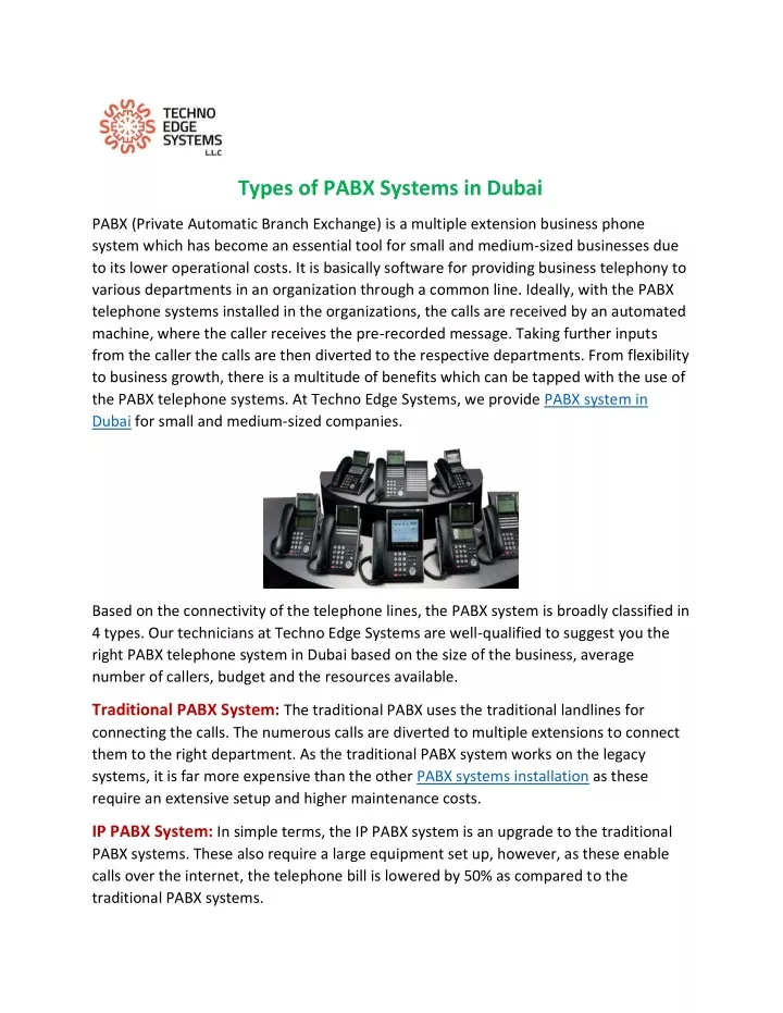 types of pabx systems in dubai