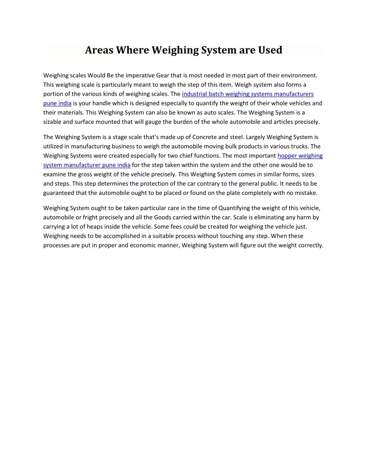 areas where weighing system are used