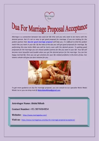 Dua for Marriage Proposal Acceptance