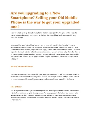 Are you upgrading to a New Smartphone? Selling your Old Mobile Phone is the way to get your upgraded one !