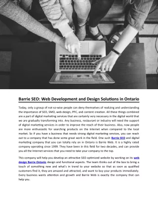 Barrie SEO: Web Development and Design Solutions in Ontario