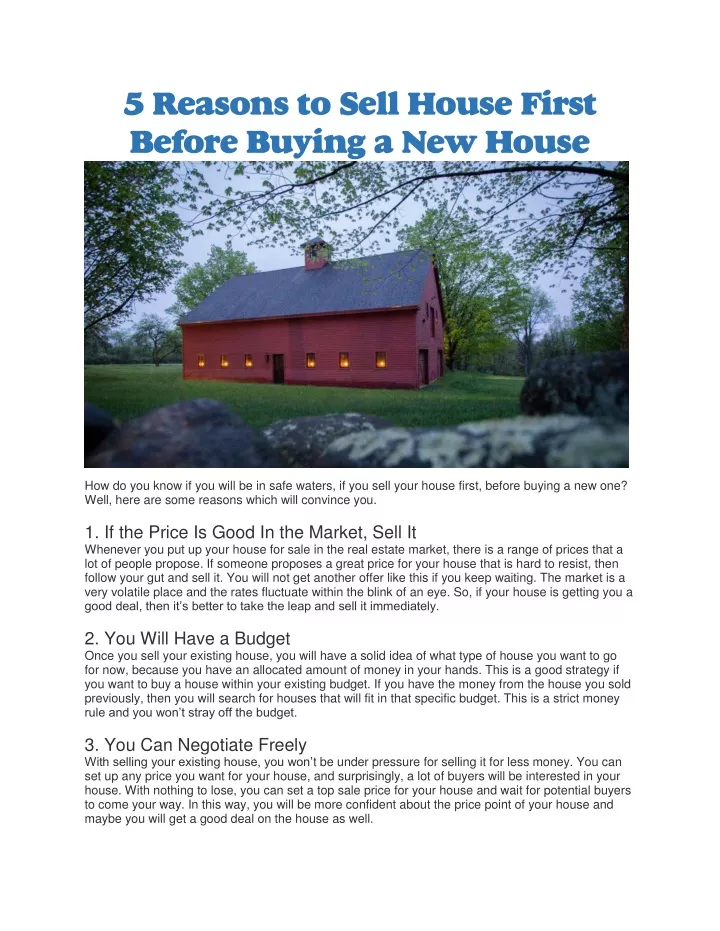 5 reasons to sell house first before buying