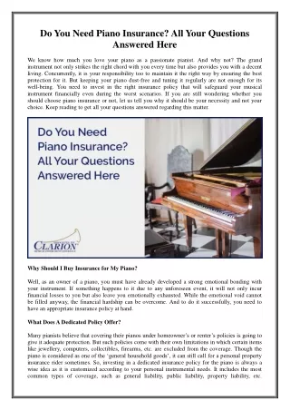 Do You Need Piano Insurance? All Your Questions Answered Here
