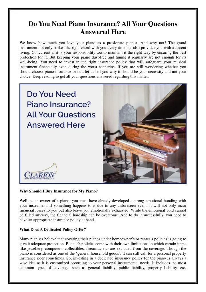 do you need piano insurance all your questions