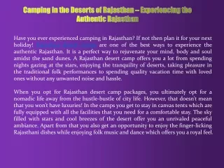 Camping in the Deserts of Rajasthan – Experiencing the Authentic Rajasthan