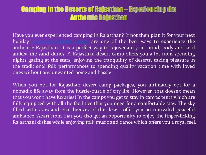 camping in the deserts of rajasthan experiencing