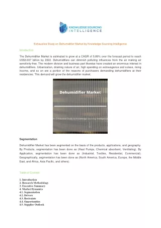 Comprehensive Report on Dehumidifier Market