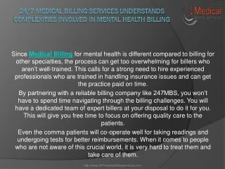 24/7 Medical Billing Services Understands complexities involved in Mental Health Billing
