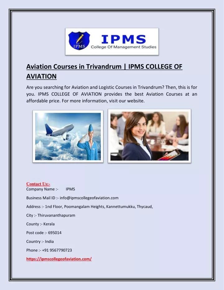 aviation courses in trivandrum ipms college