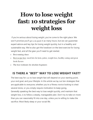How to Lose Weight Fast; 10 Strategies for Weight Loss