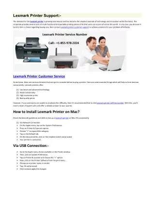 Lexmark Printer Support  1-855-978-2024 in USA