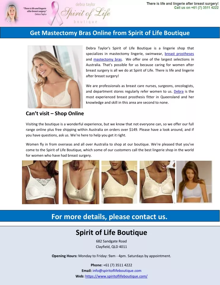 get mastectomy bras online from spirit of life