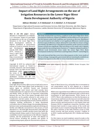 Impact of Land Right Arrangements on the use of Irrigation Resources in the Lower Niger River Basin Development Authorit