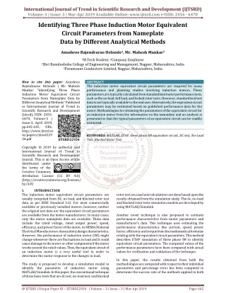 Identifying Three Phase Induction Motor Equivalent Circuit Parameters from Nameplate Data by Different Analytical Method