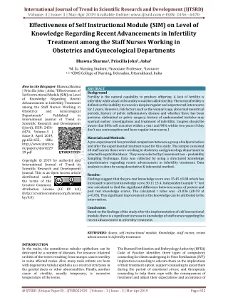 Effectiveness of Self Instructional Module SIM on Level of Knowledge Regarding Recent Advancements in Infertility Treatm