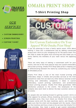 Get Custom Embroidery On Your Apparel With Omaha Print Shop!