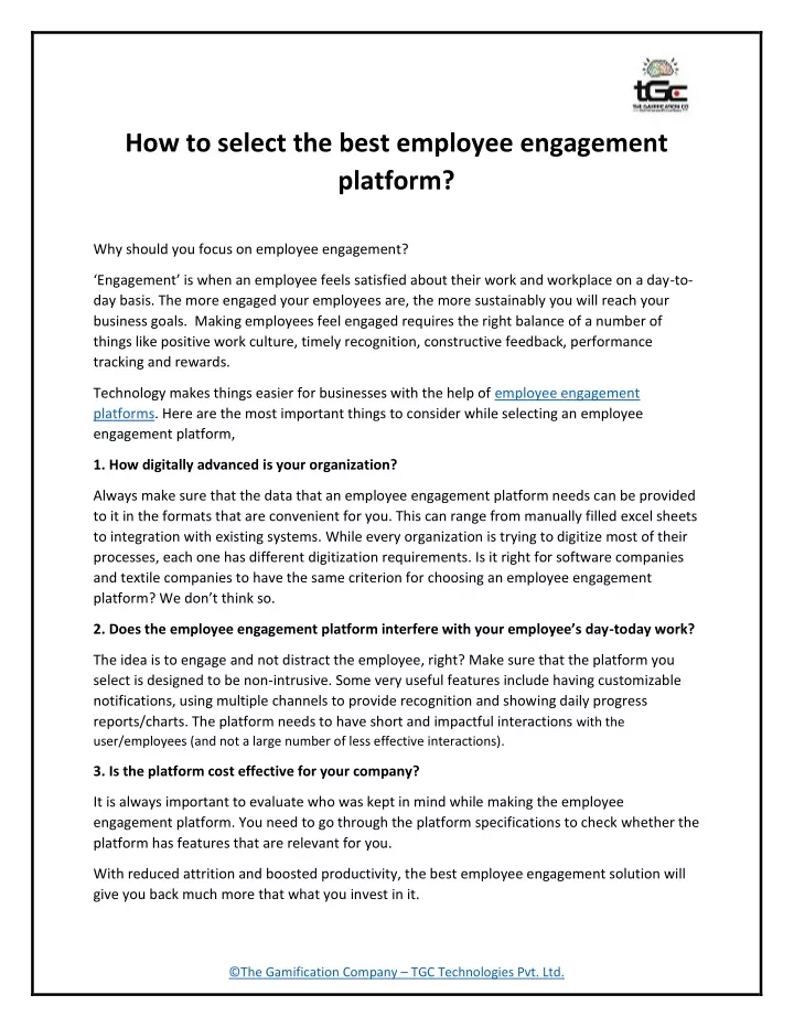 how to select the best employee engagement
