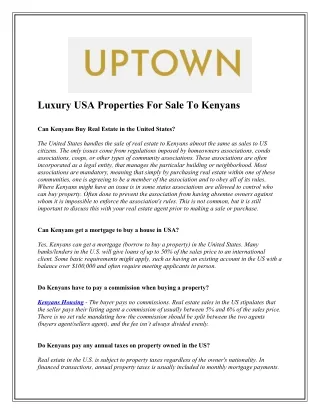 Luxury USA Properties For Sale To Kenyans