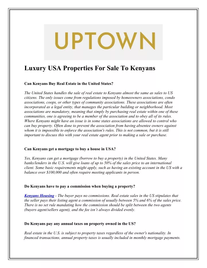 luxury usa properties for sale to kenyans