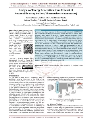 Analysis of Energy Generation from Exhaust of Automobile using Peltier Thermoelectric Generator