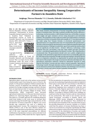 Determinants of Income Inequality Among Cooperative Farmers in Anambra State