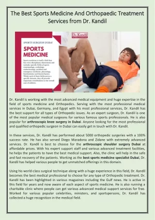 Best Sports Medicine And Orthopedic Treatment Services From Dr. Kandil