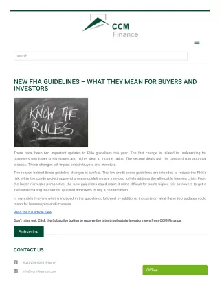 New Fha Guidelines – What They Mean For Buyers And Investors