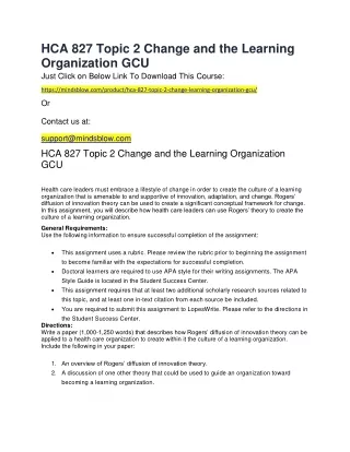 HCA 827 Topic 2 Change and the Learning Organization GCU
